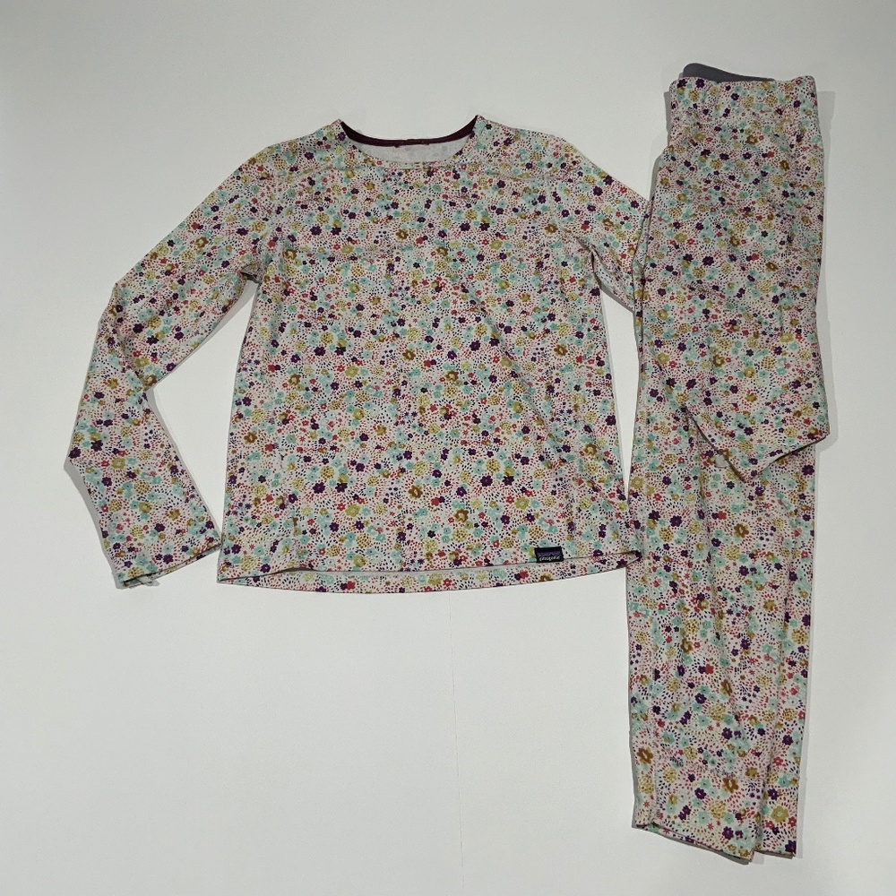 Girls Patagonia Sz L (12) Floral Capilene midweight Baselayer Set